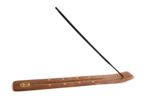 Metal Inlay Wooden Flat Incense Holder 10inch