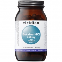 Viridian Betaine HCI 650mg with Gentian Root 90 Vegetarian Capsules
