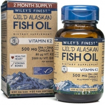 Wiley's Finest Wild Alaskan Fish Oil Vitamin K2 60 Fish Capsules