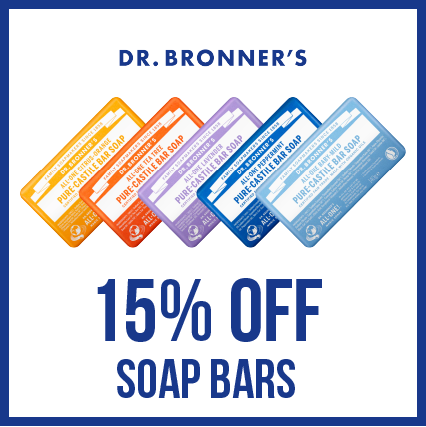 Dr. Bronners 140g soap bars save 15% this month!